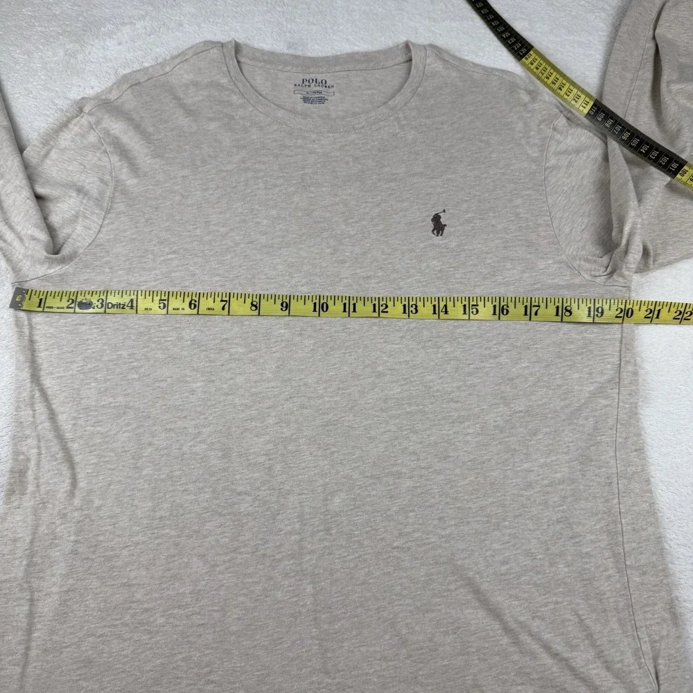 Polo Ralph Lauren Mens Long Sleeve T-Shirt‎ Oatmeal Beige Heather Cotton Pony M